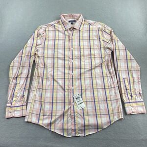 Club Room Shirt Mens Small Pink Plaid Button Down Tech Woven Nylon Stretch